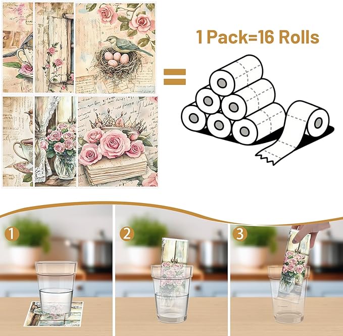 Floral Swedish Dishcloths for Kitchen, 6 Pack Flower and Birds Reusable Dish Paper Hand Towels Housewarming Gifts, Absorbent Dish Rags for Home Cooking Cleaning