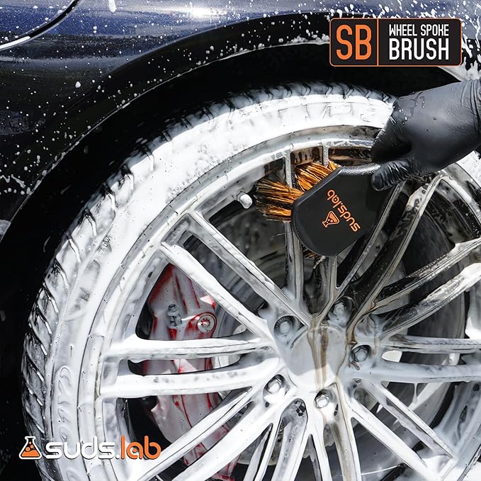 Suds Lab SB Wheel Spoke Tire Brush, Soft Bristle Wheel Cleaner Brush for Car, Truck, Motorcycle, Bike Cleaning and Detailing