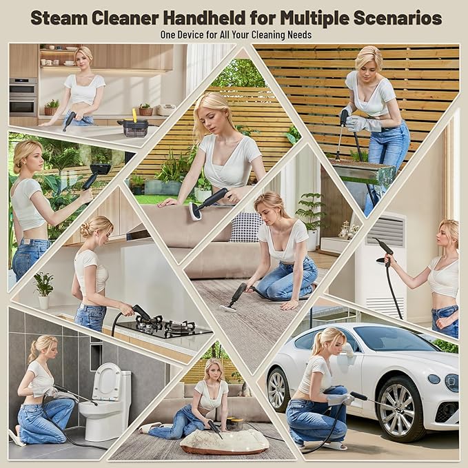 Gautye Steam Cleaner, 3-Level Adjustable Handle, 15s Heat-Up, 1.69 Quarts Tank, Portable Steamer for Cleaning with 11 pcs Accessories, Steam Cleaner for Home for Dirt, Grease, Grout