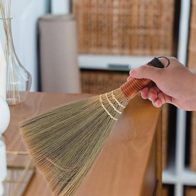 Soft-Haired Mini Broom 12.20 Inch Short Handle Dust Sweeper for Indoor Cleaning Tabletop Hardwood Floors Home Supplies