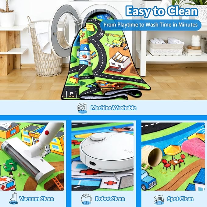 Kids Rug, 3x5 Ft City Farm Play Rug for Children, Extra Thick (0.4in) Car Carpet Play Mat with Bright Colors, Soft & Non-Slip Toy Car Mats with Roads for Kids Room, Playroom and Nursery