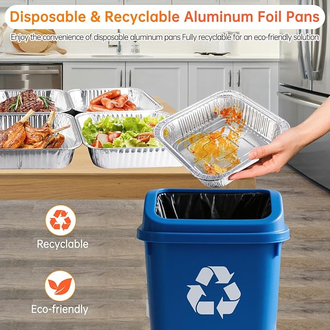 8x8 Aluminum Pans with Lids - 10 Pack Disposable Baking Pans, Tin Foil Pans with Lids for Holiday Cooking, Christmas, Parties Meal Prep, Storage, Heating and Baking