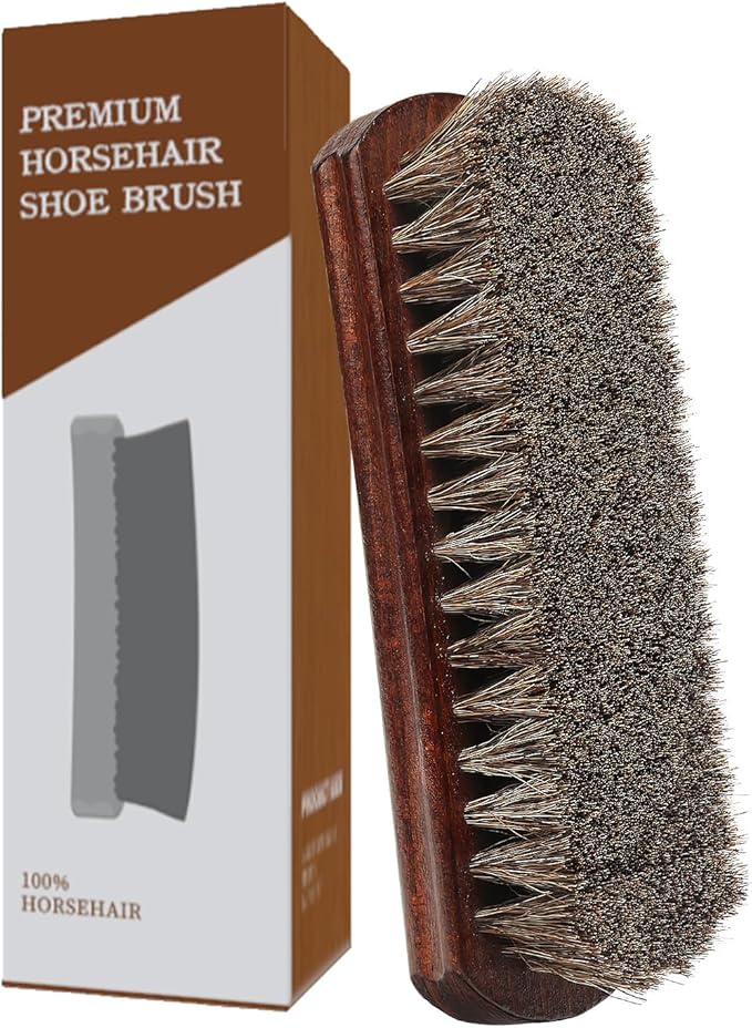 100% Horsehair Shoe Brush - 7" Solid Beech Wood Leather Shine Brush for Boots, Shoes, & Car Interiors - Soft Polishing Bristles for Buffing & Cleaning (7" Brush 1pc)