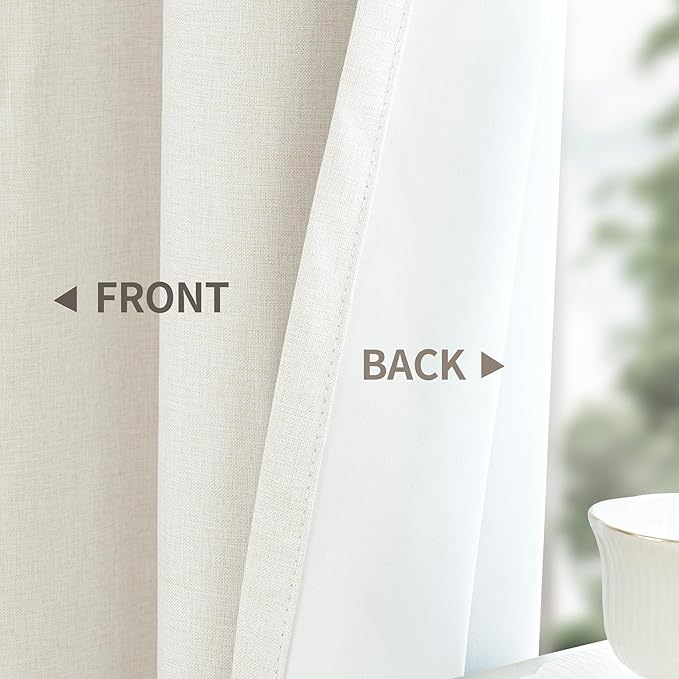 YoungsTex Linen Blackout Curtains 63 Inches Long for Bedroom, Full Room Darkening Window Drapes with Grommet Thermal Insulated Black Out for Living Room, 2 Panels, 52 X 63 Inch