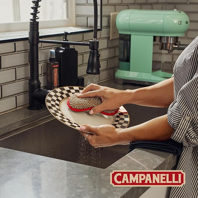 CAMPANELLI Premium Dual-Sided Dish Sponge | Chenille Microfiber & DiamondFiber Scrubber, Washable Reusable Sponges for Dishes Pots & Pans, Ergonomic Grip | 3 Pack - Taupe Gray Red