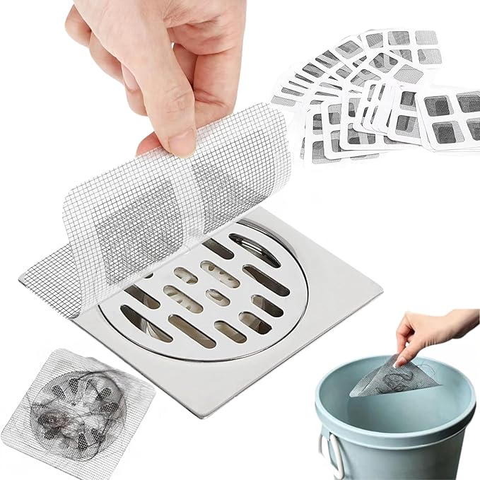 Disposable Disposable Hair Catcher Shower Drain Square Mesh Stickers,Upgrade Drain Hair Cather Sticker Filter Covers to Catch Human & Pet Hair, Fits Bathroom Shower, Kitchen Sink, Bathtub (30)
