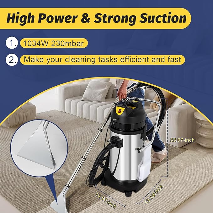 40L Commercial Carpet Cleaner Machine, 1034W Heavy Duty Wet Dry Vacuum Cleaner for Sofa Curtain Fabric Dust, 3 in 1 Portable Carpet Spraying Floor Brush Cleaner Extractor Vacuum Cleaning Machine