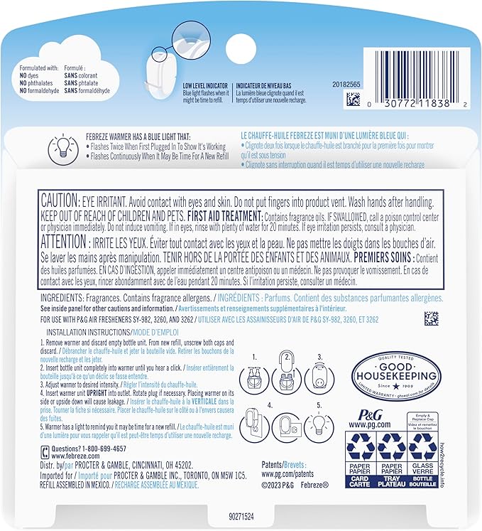 Febreze Plug In Air Freshener, Odor-Fighting Scented Oil Refill, Apple Mango Sunshine Scent, 2 Refill