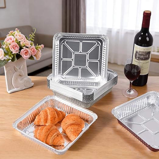 Aluminum Pans 8x8 inch-50 Pack Disposable Foil Pans, Square Aluminum Baking Cake Pans,Roasting Trays Disposable Food Containers Great for for Baking, Cooking, Heating, Storing, Prepping Food