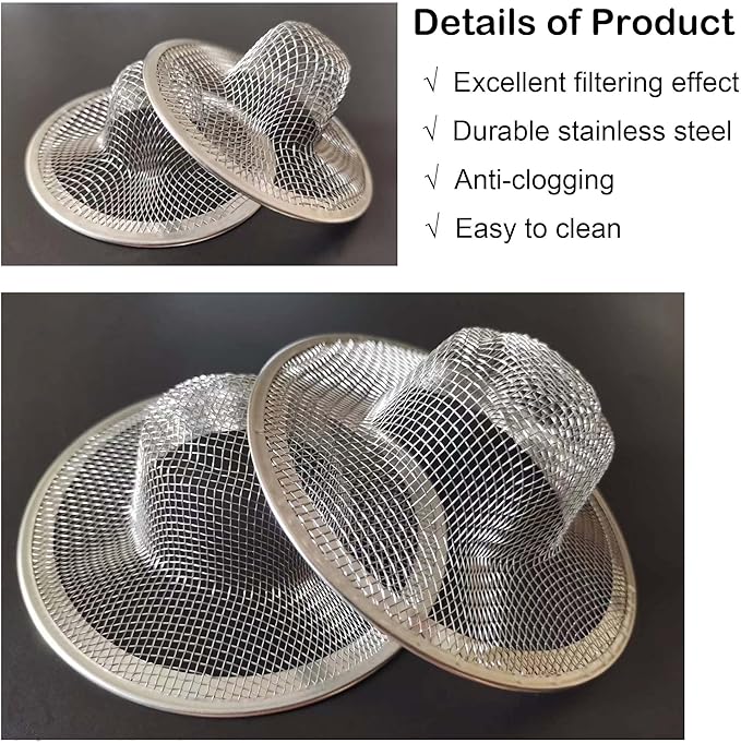 10PCS Mesh Sink Drain Strainer Hair Catcher, 2.125'' Stainless Steel Slop Basket Filter Trap, Bathtub Sink Drain Screen Filter Cover Mesh Bathroom Bathtub RV Laundry Lavatory Balcony Utility