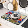 4th of July Dish Drying Mat for Kitchen Counter 16x18 Patriotic Floral Independence Day Memorial Holiday Absorbent Reversible Microfiber Drying Mats Kitchen Countertop Protector Dishes Drainer Pad