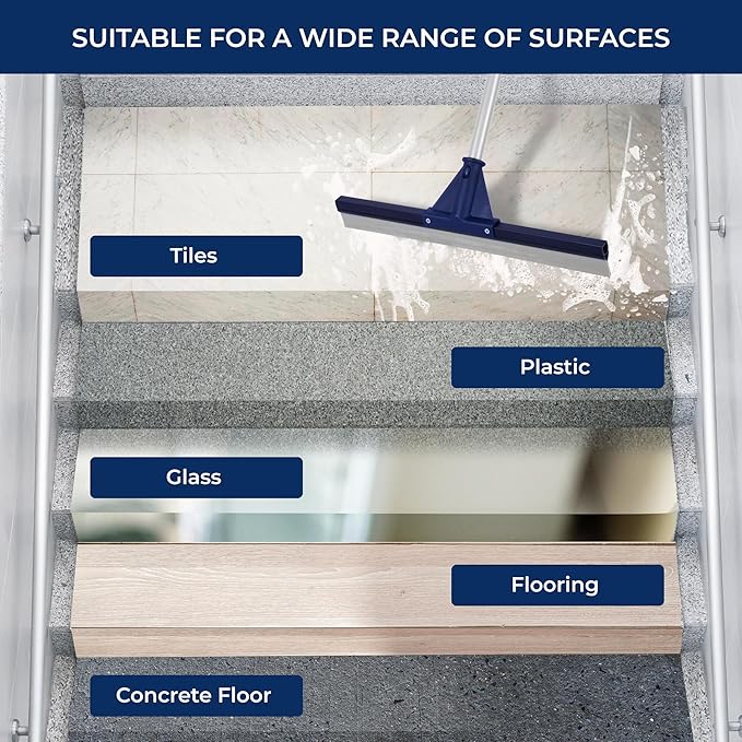 DSV Standard Floor Squeegee for Concrete Floor, 17.5" Large Floor Squeegee Broom for Floor, Heavy Duty Floor Squeegee for Tile Floor with 62" Handle for Garage, Deck, Bathroom, Window, Glass