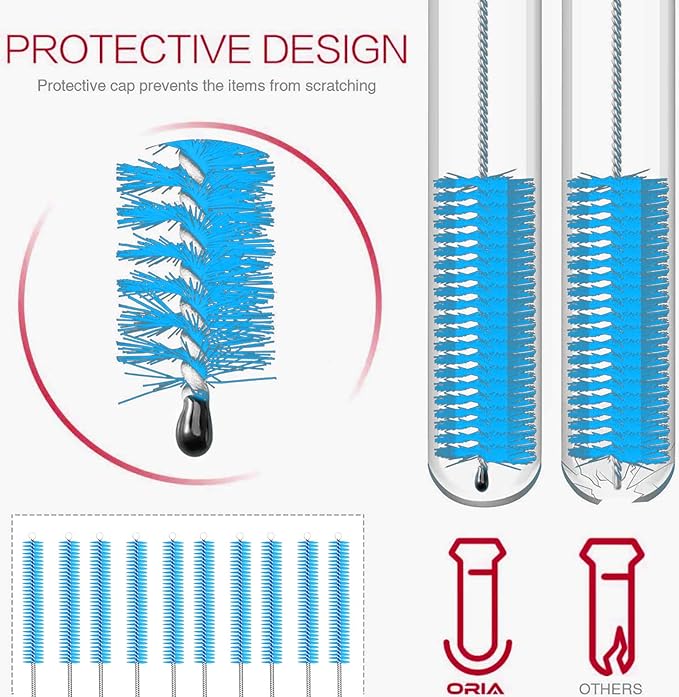 Long Straw Brush, Nylon Pipe Tube Cleaner 10-ihch X 2/5-inch Set of 10 (Blue)