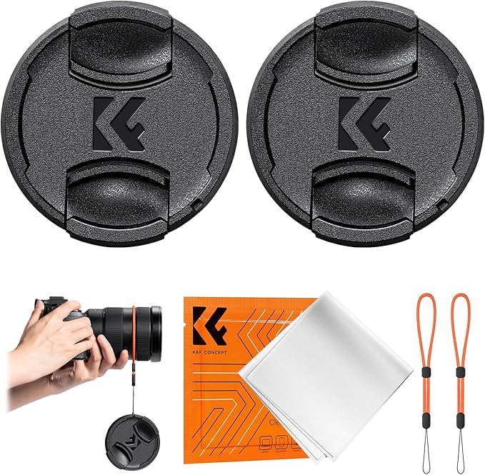 K&F CONCEPT 43mm Front Lens Cap Cover Kit, 5-in-1 Center Pinch Lens Cover + Anti-Loss Keeper + Microfiber Cleaning Cloth Compatible with Canon, Nikon, Sony, Fujifilm Camera Lenses with 43mm Thread