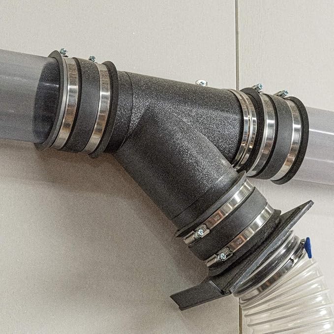 POWERTEC 70427 Clear PVC Pipe 4" x 36" Long with 4 Inch Dust Control Flex Cuff and Dust Collection Floor Sweep