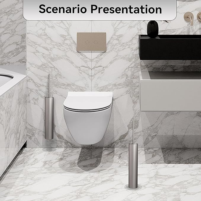 Wall Mounted Brushed Nickel Toilet Brush with Holder,Durable Cleaning Toilet Bowl Brushes with Holders