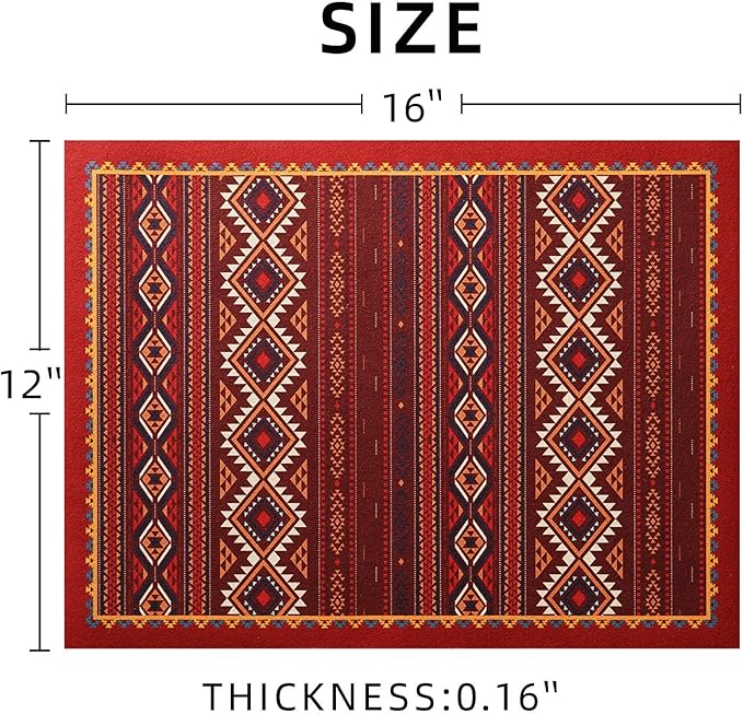 Dish Drying Mat Bohemian Absorbent Coffee Mat Rubber Backed Moroccan Soft Silicone Kitchen Dish Draining Mat for Kitchen Bathroom Coffee Bar (Boho Red, 12 x 16 Inches)