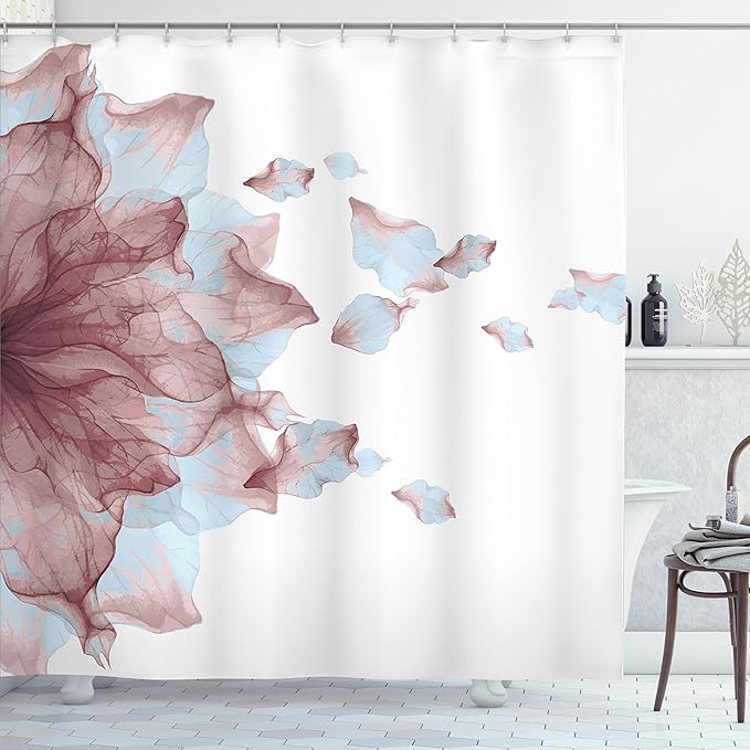 Ambesonne Flower Shower Curtain, Abstract Themed Modern Futuristic Image with Water Like Colored Artwork Print, Cloth Fabric Bathroom Decor Set with Hooks, 69" W x 70" L, Dried Rose