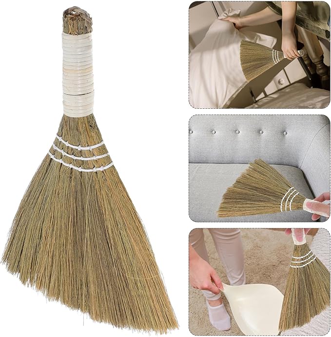 NUOBESTY Small Hand Broom Corn Whisk Broom 20x28cm White Handle Straw Household Cleaning Tool for Home Office Dust Removal