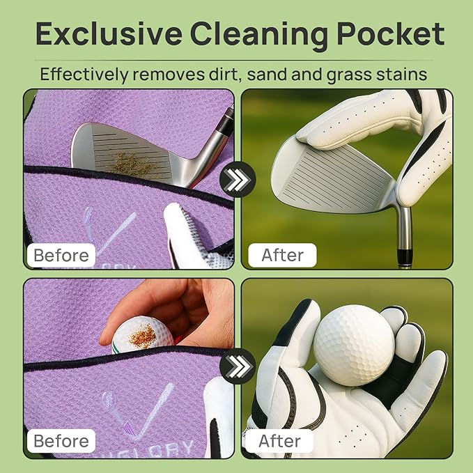 Magnetic Golf Towel for Bag 18" x 18" with Clip Exclusive Cleaning Pocket Microfiber Waffle Ultra Absorbent Club Ball Cleaner, Essential Golf Accessories and Gifts for Men Women(Purple 1 Pack)