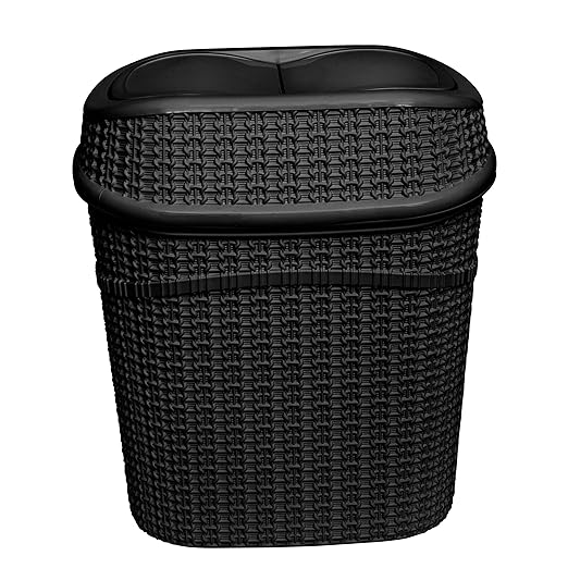 Bath Bliss 2 Pack Sailor Knot Swing Top Waste Bin | Dimensions: 11.22" x 8.27" x 12.6" | 9.5 Liter | Swing Top | Home Décor | Compact | Black