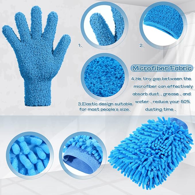 6 Pcs Microfiber Dusting Mitt Gloves for Plants Washable Dusting Gloves for House Cleaning Furniture Car Washing