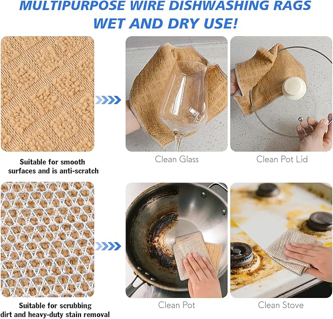 SINLAND Multipurpose Wire Dishwashing Rag Non-Scratch Cleaning Cloths, Double-Sided Mesh Metal Wire，Sinks Counters Stove Tops Easy Rinsing 7.87x7.87Inch 10 Pack