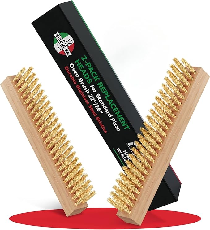 Pizza Oven Brush Head Replacement Set (2-Pack) - Official Genuine Parts for 22" & 26" Pizza Stone Cleaning Brushes - Heat-Resistant Stainless Steel Bristles