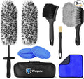 9PCS Pro Wheel & Tire Cleaning Kit - Flat Replaceable-Head Brush, Pocket Dual-Material Pads, Dual-Bristle Brushes, Boar Hair Detail Brush & Towel | Scratch-Free for All Vehicles
