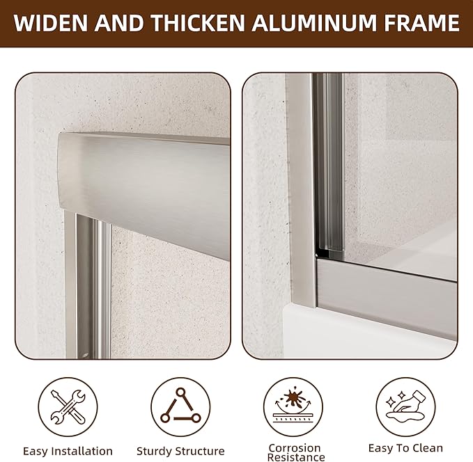 Shower Door,56-60" W x 70" H Semi-Frameless Double Sliding Glass Shower Door with 1/4'' (6mm) Clear SGCC Tempered Glass,Bypass Shower Enclosure,Brush Nickel