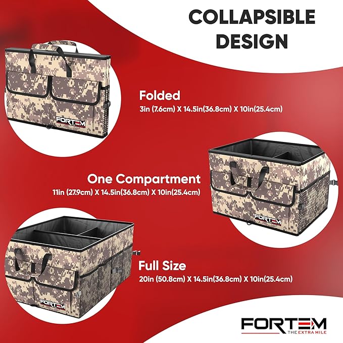 FORTEM Trunk Organizer For SUV Car Trunk Organizer, Foldable Storage, Car Accessories for Women Men, Collapsible Bag, Perfect Christmas Gifts, 600D Oxford, Non Slip Bottom, Straps, Soft Cover (50L)