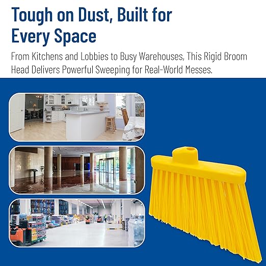 SPARTA Plastic Broom Head, Angled, Un-Flagged for Large Debris Indoor, Outdoor, Home, Restaurant, Lobby, Office, 12 Inches, Yellow