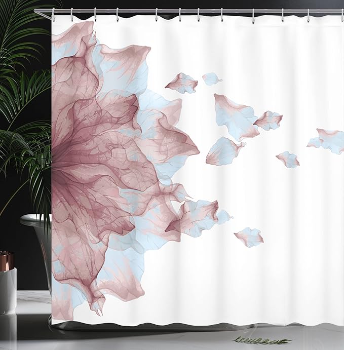 Ambesonne Flower Shower Curtain, Abstract Themed Modern Futuristic Image with Water Like Colored Artwork Print, Cloth Fabric Bathroom Decor Set with Hooks, 69" W x 70" L, Dried Rose