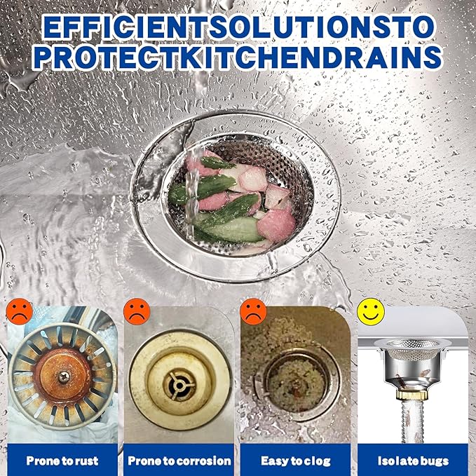 RQYEKDO Kitchen Sink Strainer Stainless Steel with Fine Mesh4.4 inch Wide Rim Drain Strainer | Fits Standard Sinks & GarbageDisposals(Silver)