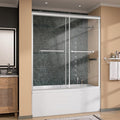GETPRO Tub Shower Door 56-60 in. W x 62 in. H Double Sliding Bathtub Door for Shower,Semi-Frameless Bypass Glass Shower Doors for Bath Tub with 5/16 inch Tempered Glass Brushed Nickel
