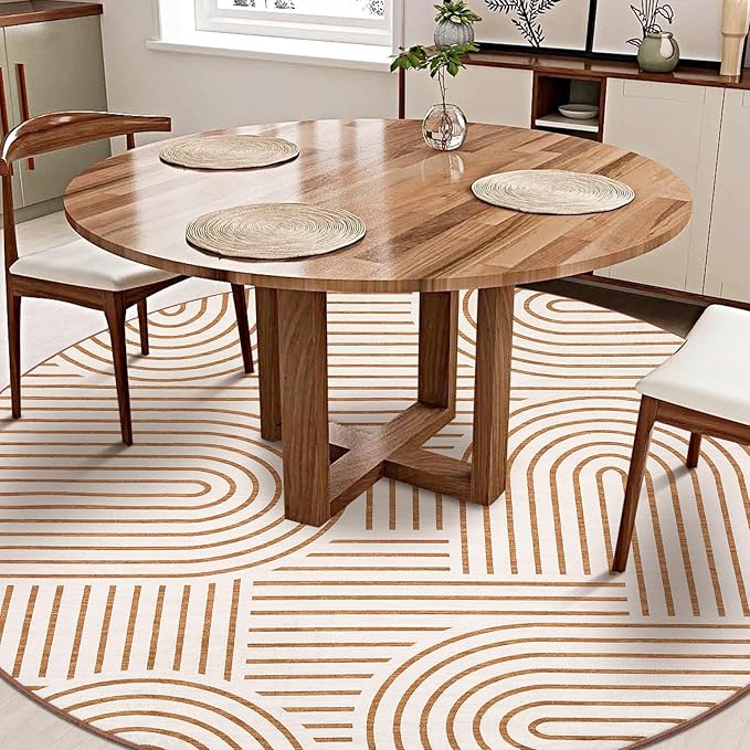 Washable Rug 4ft Area Rugs for Living Room, Abstract Rug for Bedroom, Soft Rainbow Non Slip Throw Rugs with Rubber Back, Low Pile Stain Resistant Boho Geometric Carpet for Dining Room,Orange