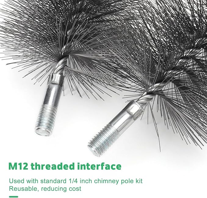 4" Chimney Steel Cleaning Brush with 1/4" Metric Thread Fitting for Insulated Chimneys, Stainless Steel or Metal Stove Pipes, Works with Most Chimney Rod Sets (4 Inch)