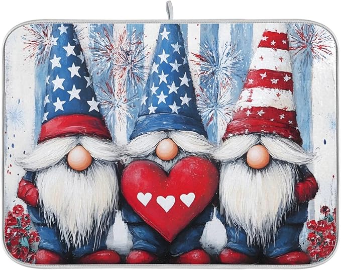 Three Cute Gnomes Pattern Dish Drying Mat for Kitchen Counter Super Absorbent Drying Mat 18x24 inch Large Dish Drying Matts for Countertop Protector Dishes Pad