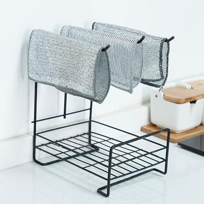 5 Pack Extra Large Non Scratch Wire Dishcloths, 30x30cm Double-Layer Silver Thread Kitchen Cleaning Rags, Dual-Sided Wet & Dry Reusable Steel Wire Dish Cloths for Cookware, Sinks, Stovetops