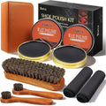 Topus 8 Pieces Shoe Polish Kit, Includes 2Pcs 1.4Oz Brown Shoe Wax, 3 Pieces Horsehair Boots Brushes, 2Pcs Shine Cloths