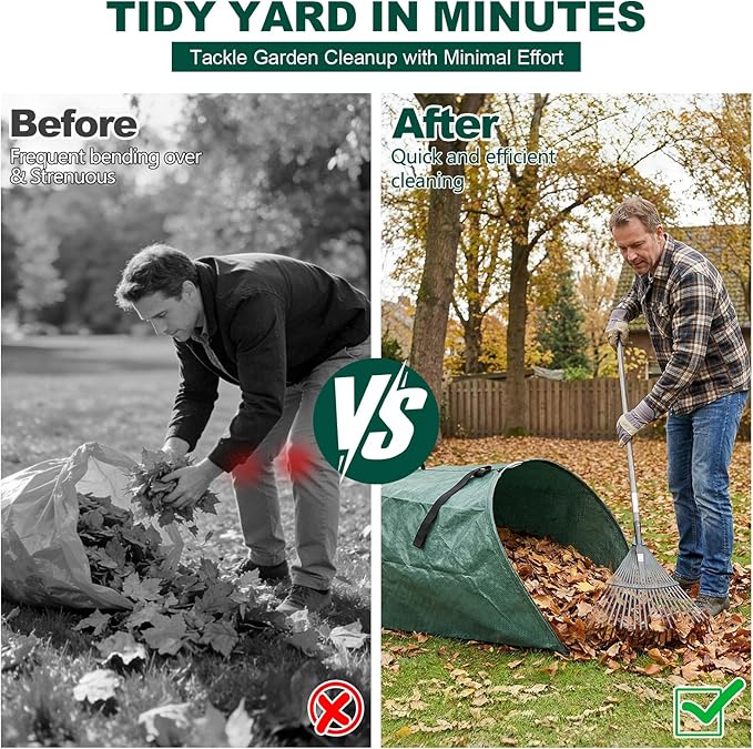 2 Pack 60 Gallon Large Leaf Collector, Dustpan-Style Lawn and Leaf Bags, Collapsible Yard Waste Bags Easy Storage & Transport, Reusable Leaf Pick Up Garden Bag for Leaves Grass Debris Lawn Trash