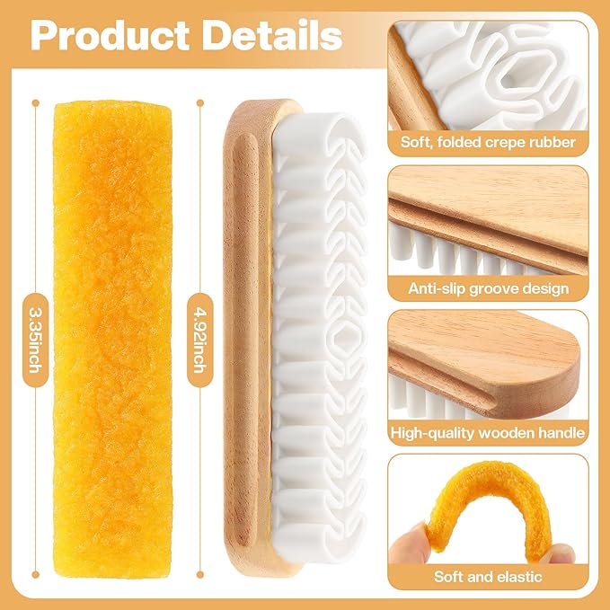 2 Pcs Suede Shoe Brush Nubuck Leather Cleaner Shoes Shine Dauber Crepe Applicators Set with Cleaning Eraser Cloth(Brush with Eraser)