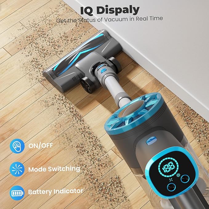 Vazone Cordless Stick Vacuum Cleaner with Self-Standing, 8-in-1 Vacuum Cleaners for Home, Lightweight Powerful Vacuum with LED Screen, Rechargeable Vacuum for Carpet, Pet Hair, Hardwood Floors