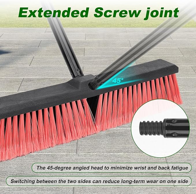 18 Inches Push Broom Outdoor- Heavy Duty Commercial Broom with 64.5" Long Handle and Stiff Bristles for Patio Garage Deck Concrete Wood Stone Tile Driveway Yard Warehouse Shop Floor Cleaning Broom