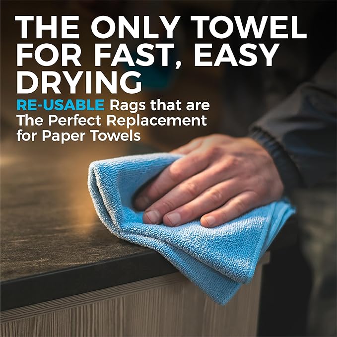 The Rag Company - All-Purpose Microfiber Terry Cleaning Towels - Commercial Grade, Highly Absorbent, Lint-Free, Streak-Free, Kitchens, Bathrooms, Offices, 300gsm, 16in x 16in, White (12-Pack)