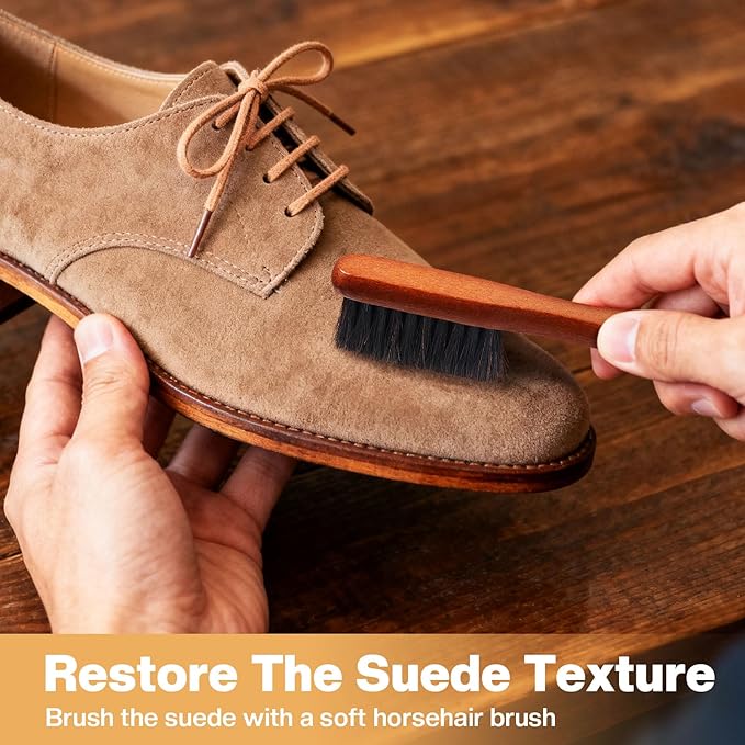 2 Pcs Suede Shoe Brush Nubuck Leather Cleaner Shoes Shine Dauber Crepe Applicators Set with Cleaning Eraser Cloth(2 Suede Detailing Brushes)