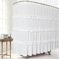 Extra Wide Shower Curtain 108" W x 72" L, Vintage Handcrafted Bow Tie Bath Curtain for Bathroom and Clawfoot Tub, Victorian Ruffle Bathroom Curtain with 18 Buttonholes, White (LQ-10)