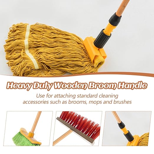 Barydat 55 Inch Lacquered Wood Broom Handle with Metal Threaded Tip Heavy Duty Natural Lacquered Wood Handle for Floor Home Office Commercial, 1" Diameter(10 Pack)