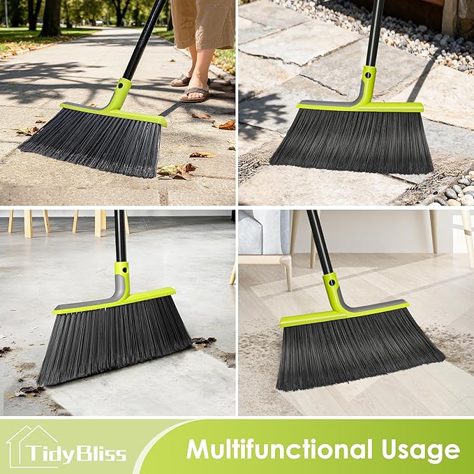 Outdoor Broom Heavy Duty, 56 inches Tall Commercial Soft Bristle Angle Brush for Sweeping Outside Patio Garden Porch Deck Shop Restaurant Garage House Lobby Hardwood Floors (Green)