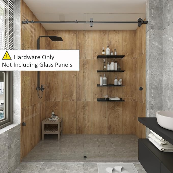 DIYHD 6.6FT Frameless Sliding Glass Shower Door Track Kit Black Barn Shower Door Hardware